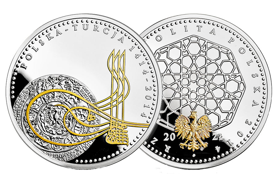 Zestaw 2 monet - 20 złotych + 50 TRY Turcja - 600 lat stosunków dyplomatycznych polsko-tureckich